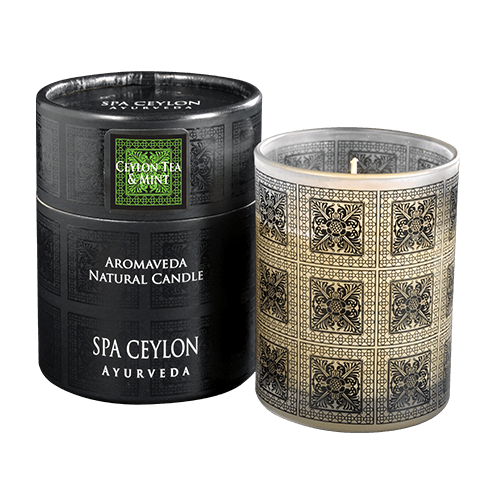 CEYLON TEA & MINT- Aromaveda Natural Candle with Paper Tube. A 100% natural blend of vegetable waxes & pure aromatic essential oils.